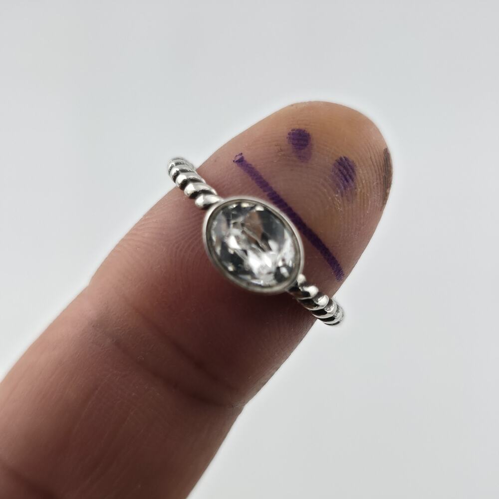 Sterling Silver 925 Rope Band Ring Size 9 Oval Clear CZ Stone Tested